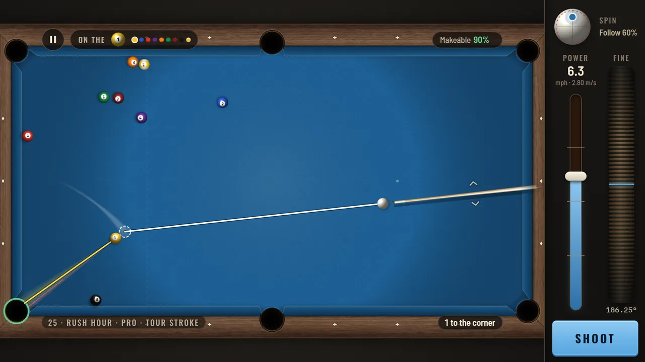 Pro mode: the contact and the object ball's line only
