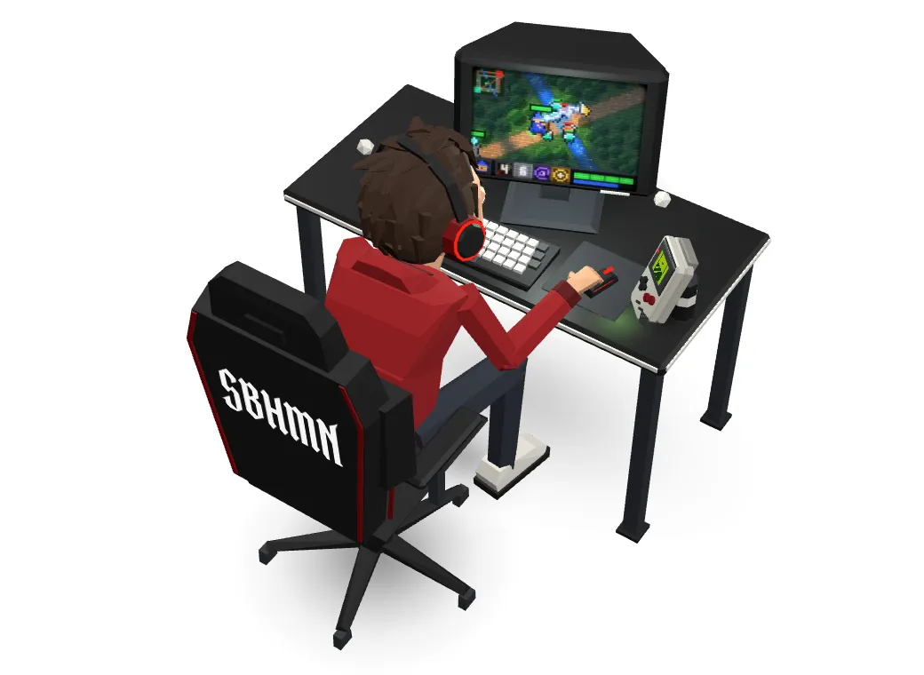 A kid in an SBHMN gaming chair, deep in a game, his Game Boy by his hand